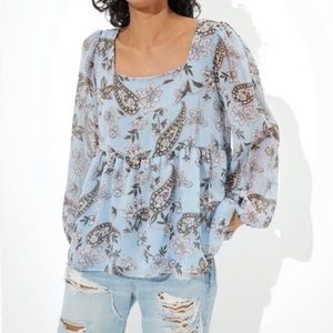 American Eagle Tie Back Square neck Blouse Size XS